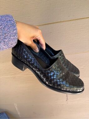 Nine West Black Woven Leather Slip-On Loafers